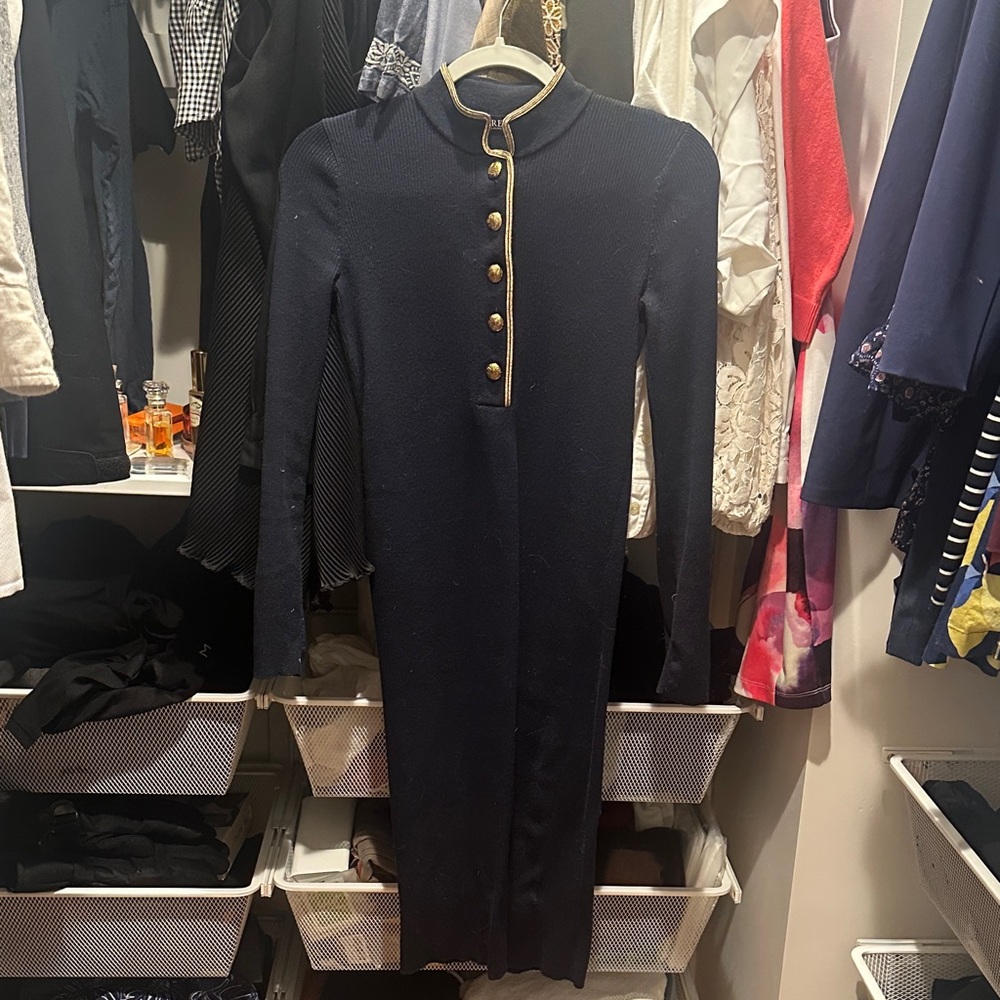 Lauren Ralph Lauren Navy Button-Up Midi Dress